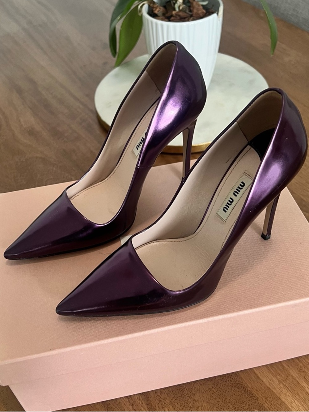 Miu Miu Metallic Plum Pointed-Toe Stiletto Pumps